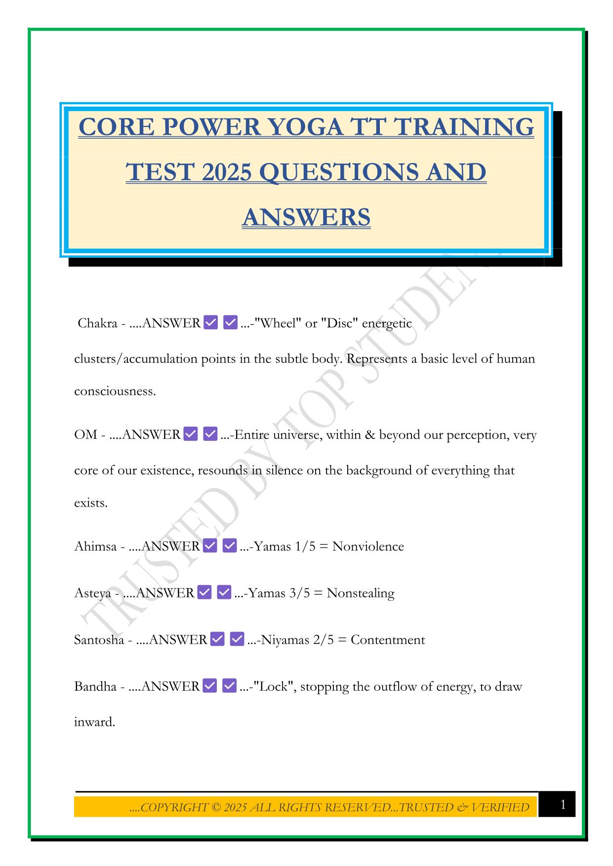 CORE POWER YOGA TT TRAINING TEST 2025 QUESTIONS AND ANSWERS