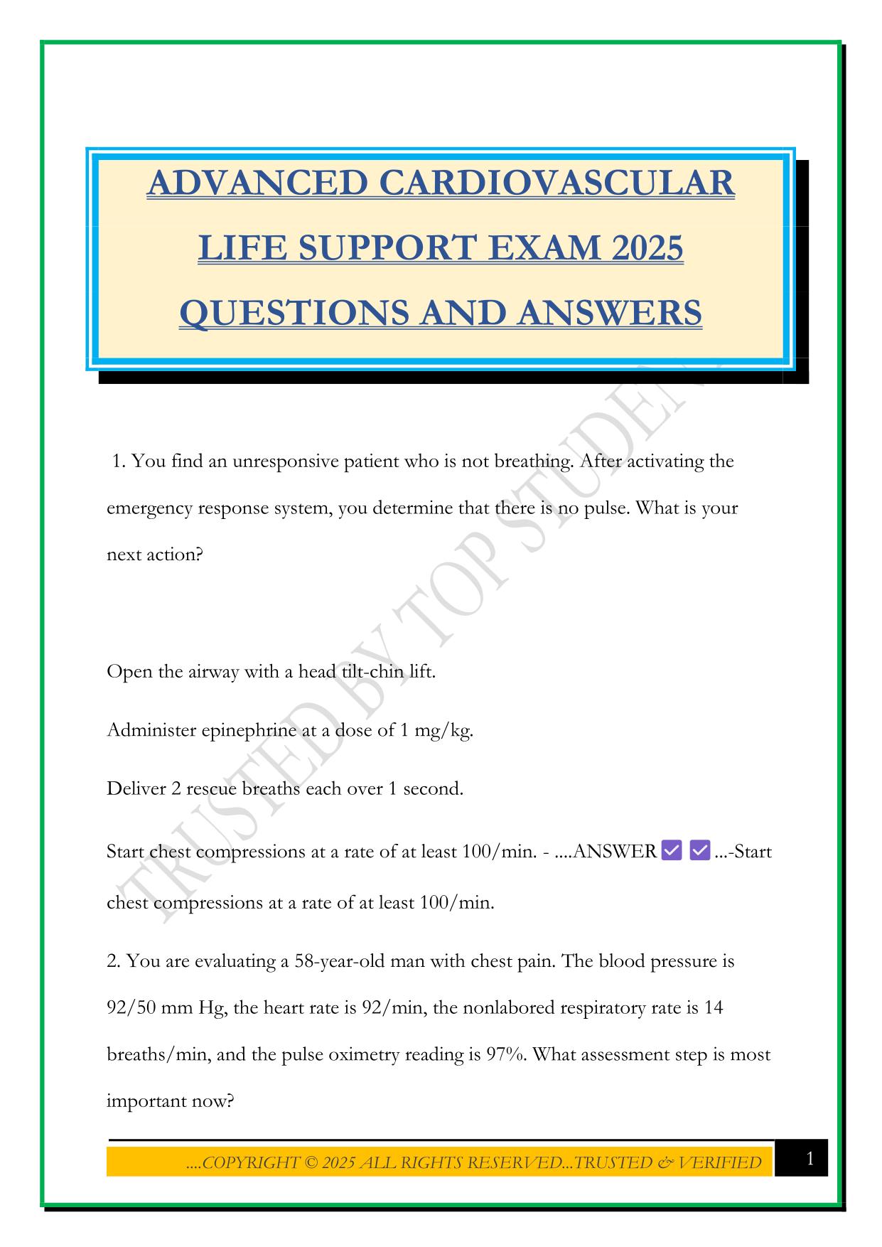 ADVANCED CARDIOVASCULAR LIFE SUPPORT EXAM 2025 QUESTIONS AND ANSWERS