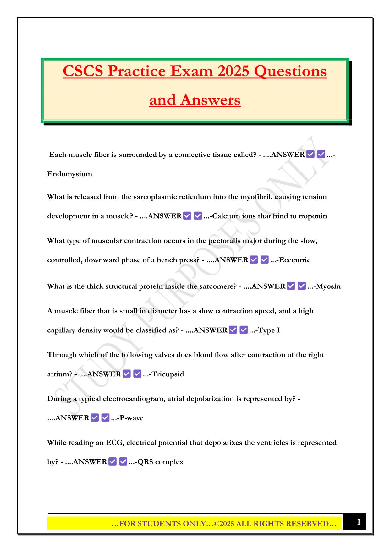 CSCS Practice Exam 2025 Questions and Answers