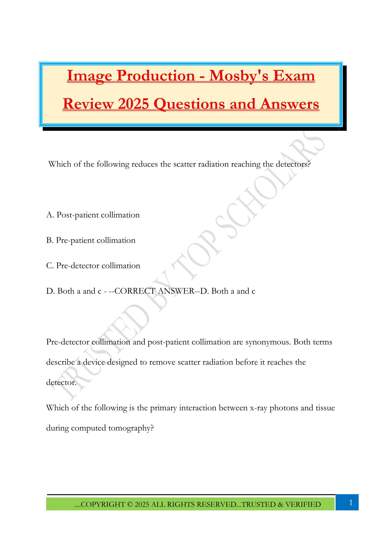 Image Production - Mosby's Exam Review 2025 Questions and Answers