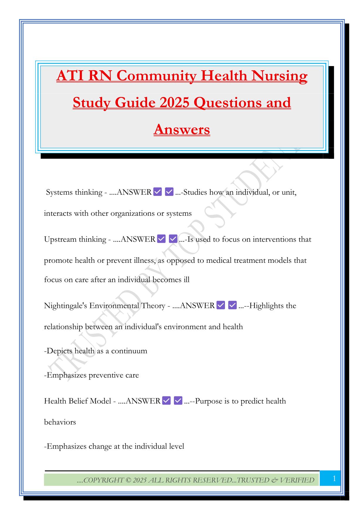 ATI RN Community Health Nursing Study Guide 2025 Questions and Answers