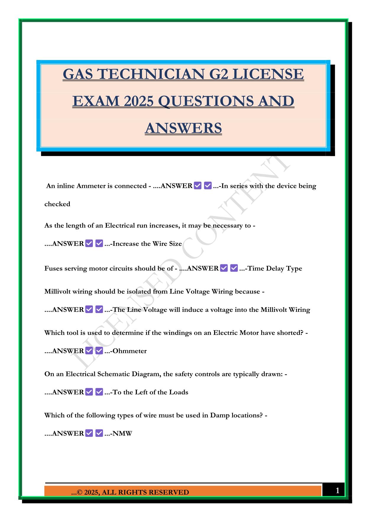 GAS TECHNICIAN G2 LICENSE EXAM 2025 QUESTIONS AND ANSWERS