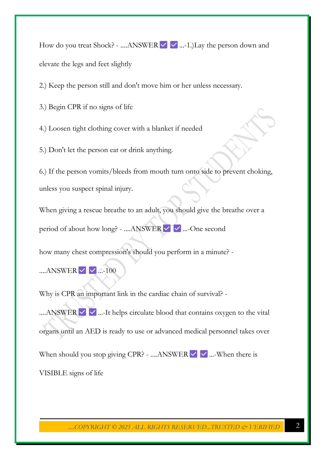 FIRST AID/ CPR FINAL EXAM REVIEW 2025 QUESTIONS AND ANSWERS