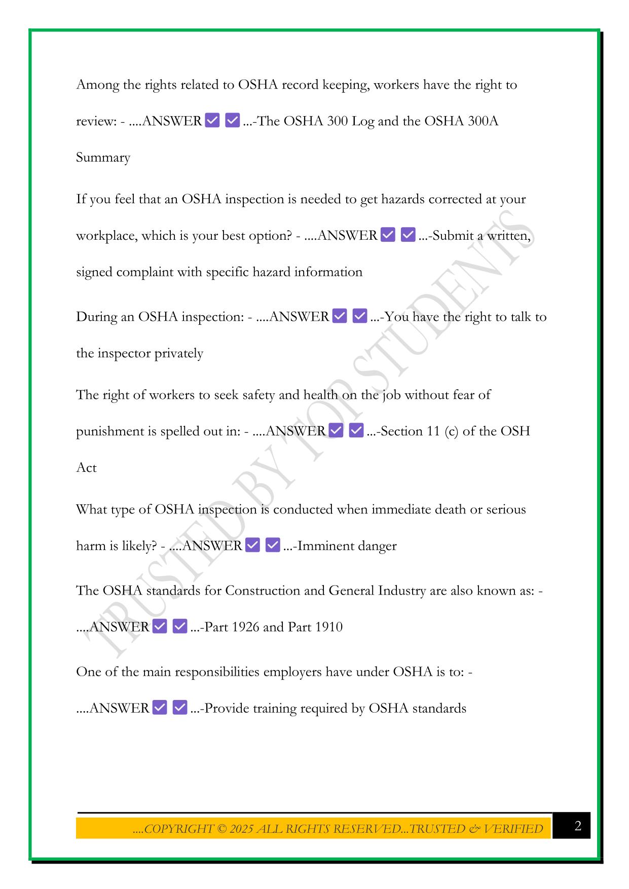 OSHA 30 HOUR CERTIFICATION REVIEW 2025 QUESTIONS AND ANSWERS