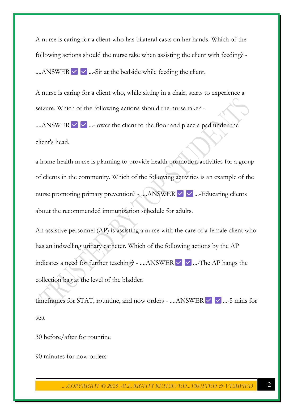NURS 100 FUNDAMENTAL FINAL EXAM 2025 QUESTIONS AND ANSWERS