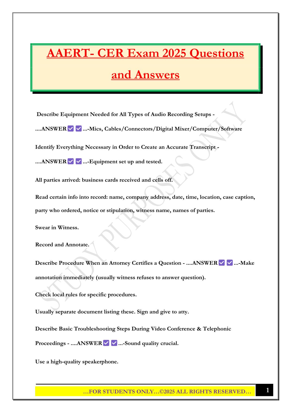 AAERT- CER Exam 2025 Questions and Answers