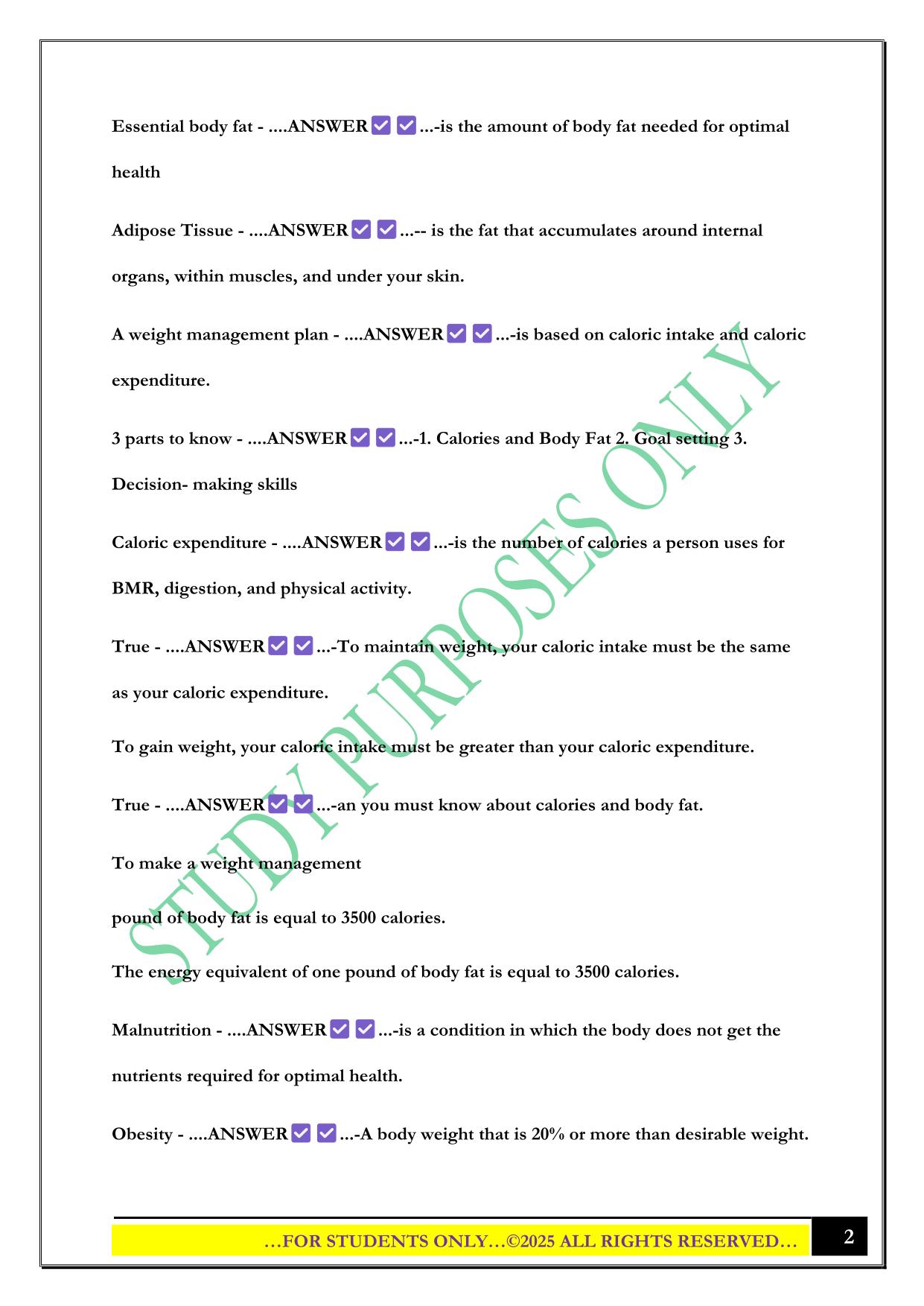 Body composition test 2025 Questions and Answers