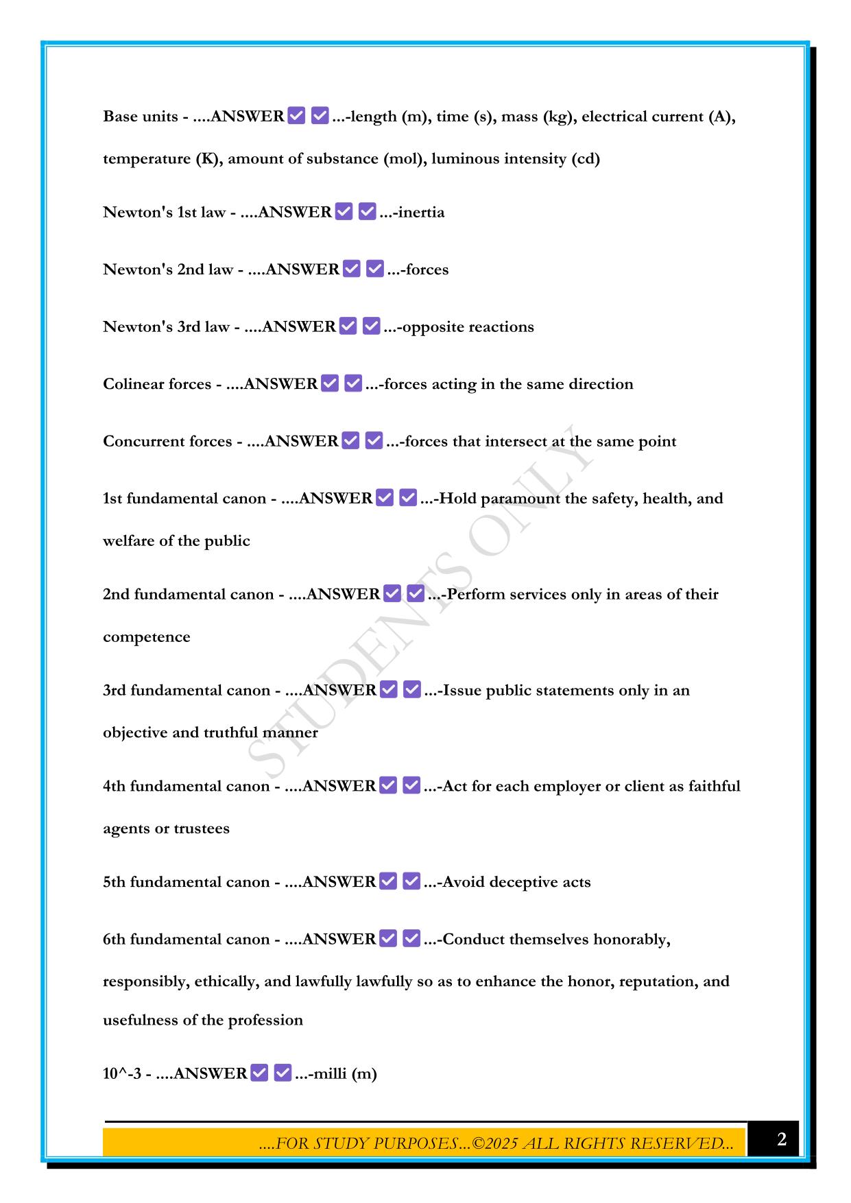 ENGINEERING FUNDAMENTALS FINAL EXAM 2025 QUESTIONS AND ANSWERS