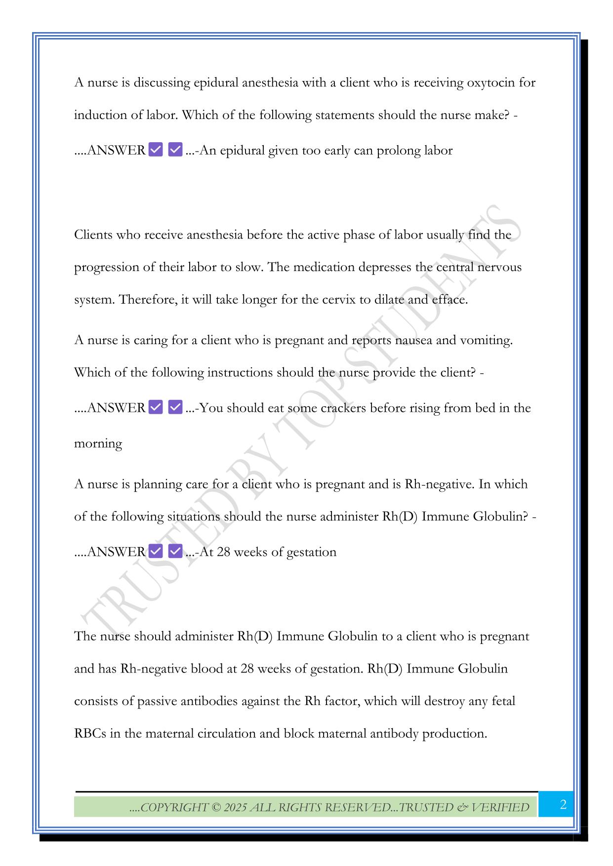 Learning System RN 3.0 Maternal Newborn Final Quiz 2025 Questions and Answers