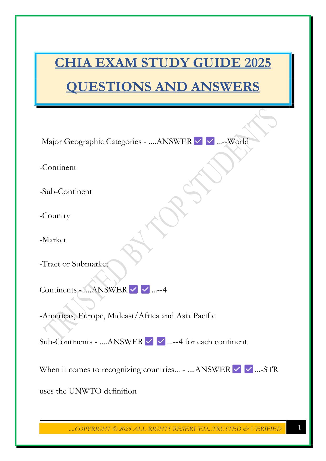 CHIA EXAM STUDY GUIDE 2025 QUESTIONS AND ANSWERS