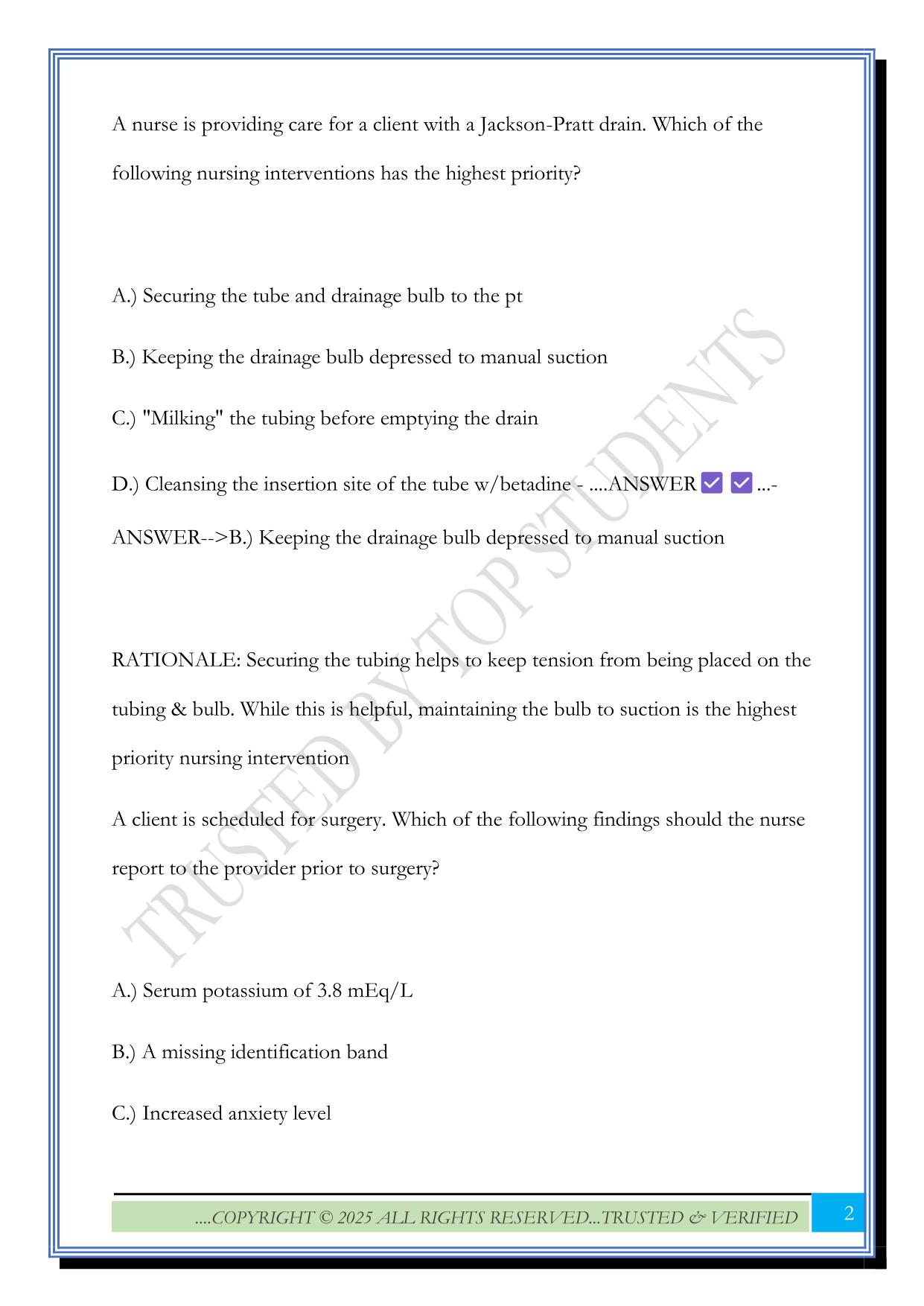 ATI QUESTIONS TO REVIEW BEFORE EXIT & NCLEX: EXAM WITH CORRECT ANSWERS