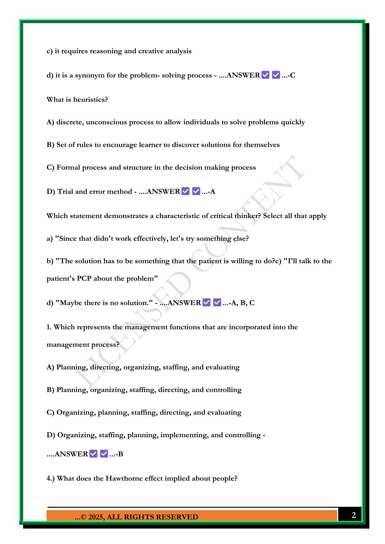 LEADERSHIP AND MANAGEMENT EXAM 1 2025 QUESTIONS AND ANSWERS