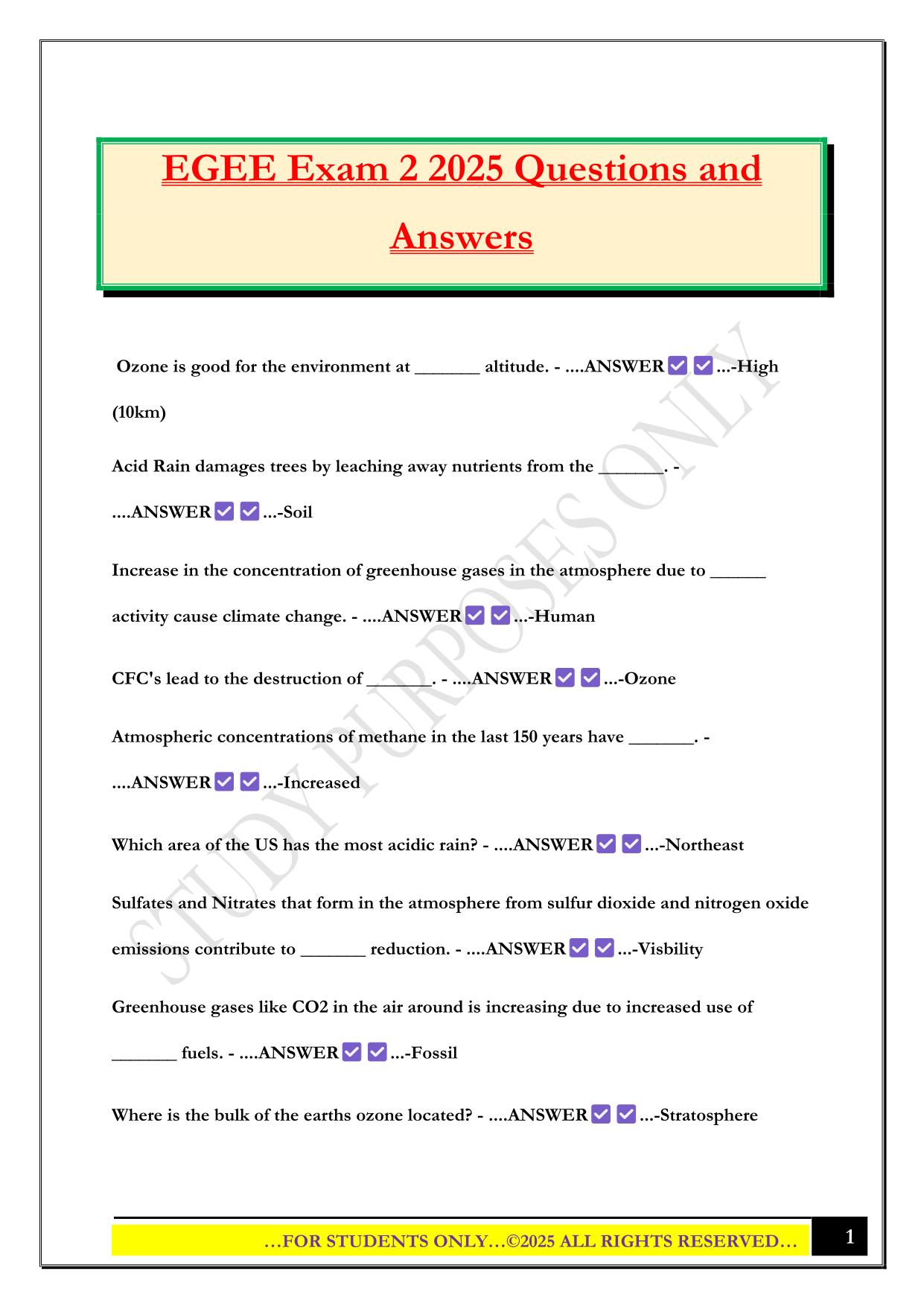 EGEE Exam 2 2025 Questions and Answers