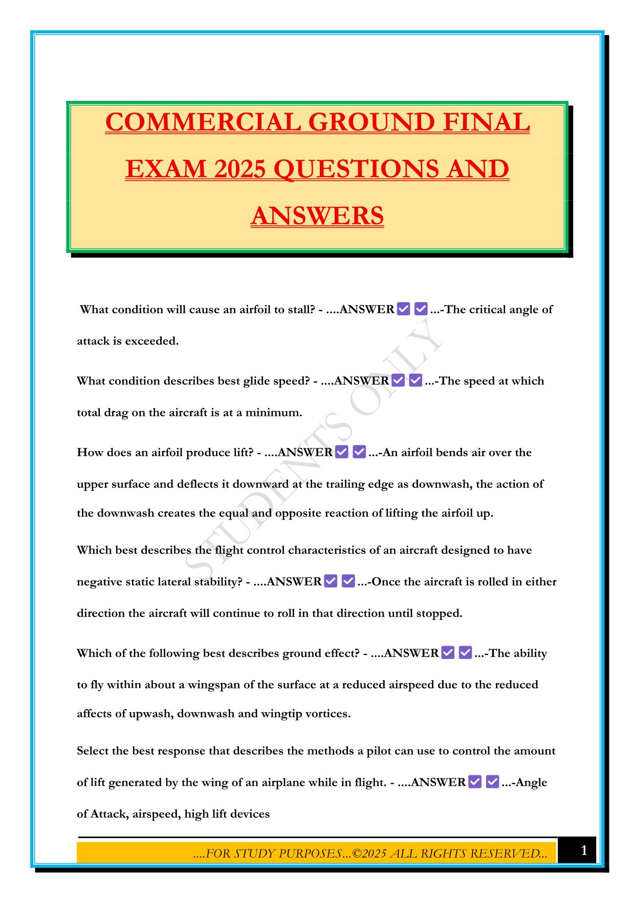 COMMERCIAL GROUND FINAL EXAM 2025 QUESTIONS AND ANSWERS