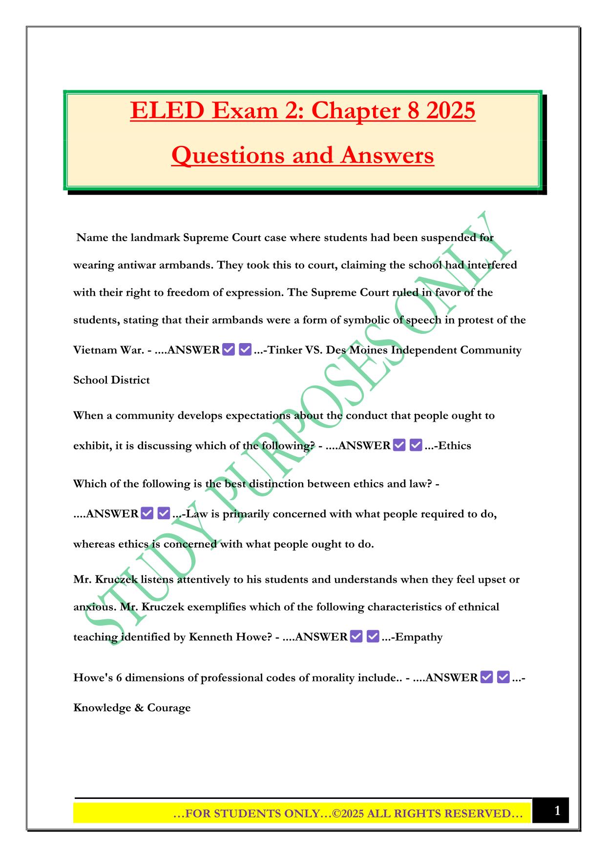 ELED Exam 2: Chapter 8 2025 Questions and Answers