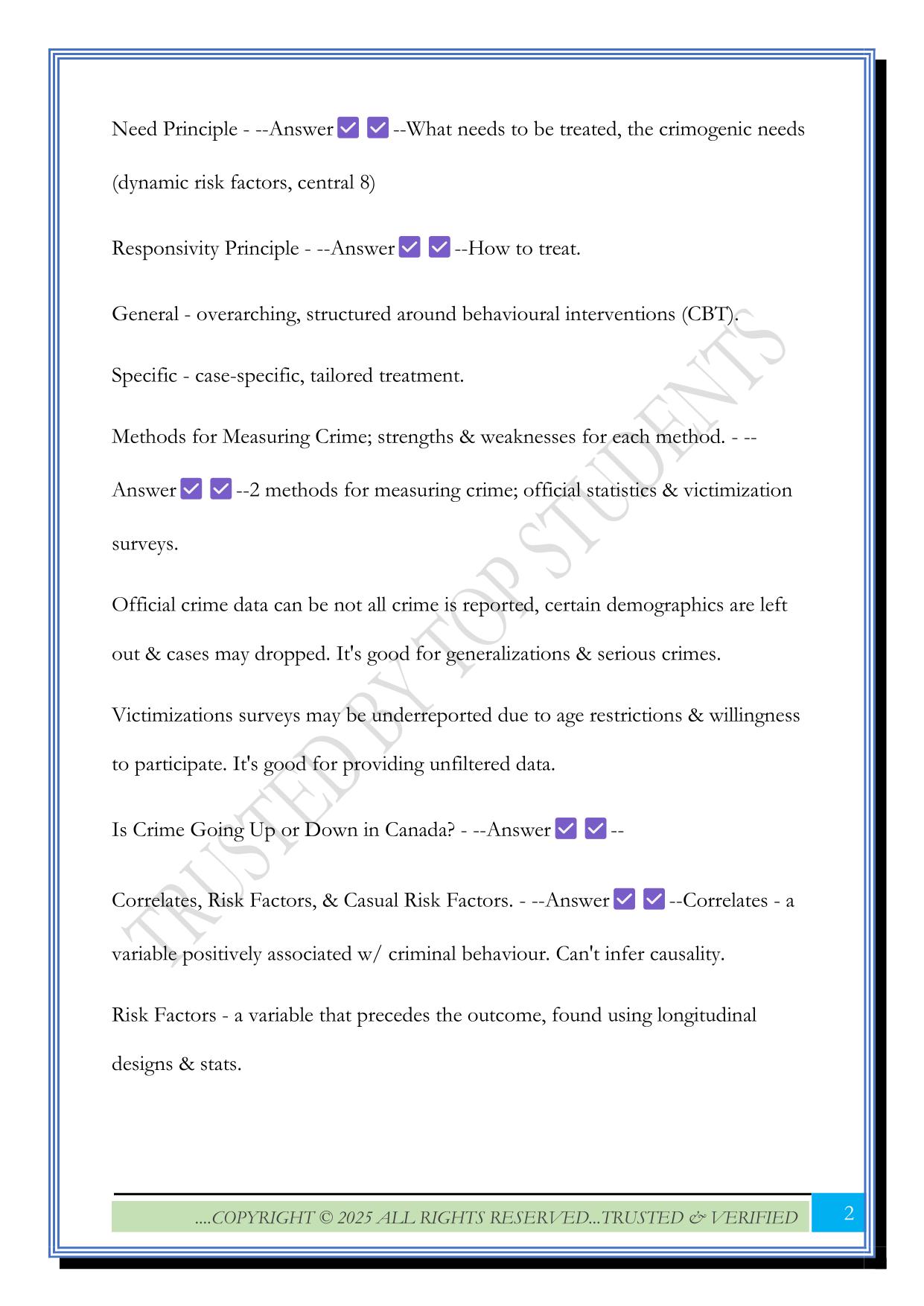 Crim. Behaviour PSYC3402 – Midterm Exam 2025 Questions and Answers
