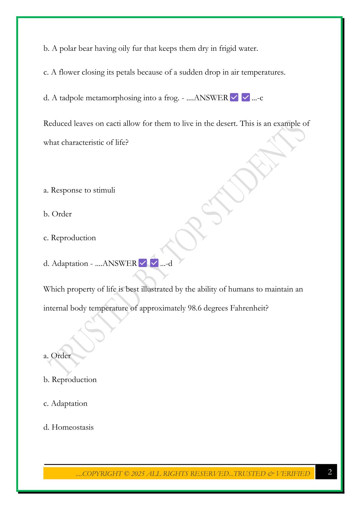 BIO 100: COGBOOK REVIEW EXAM 1 2025 QUESTIONS AND ANSWERS