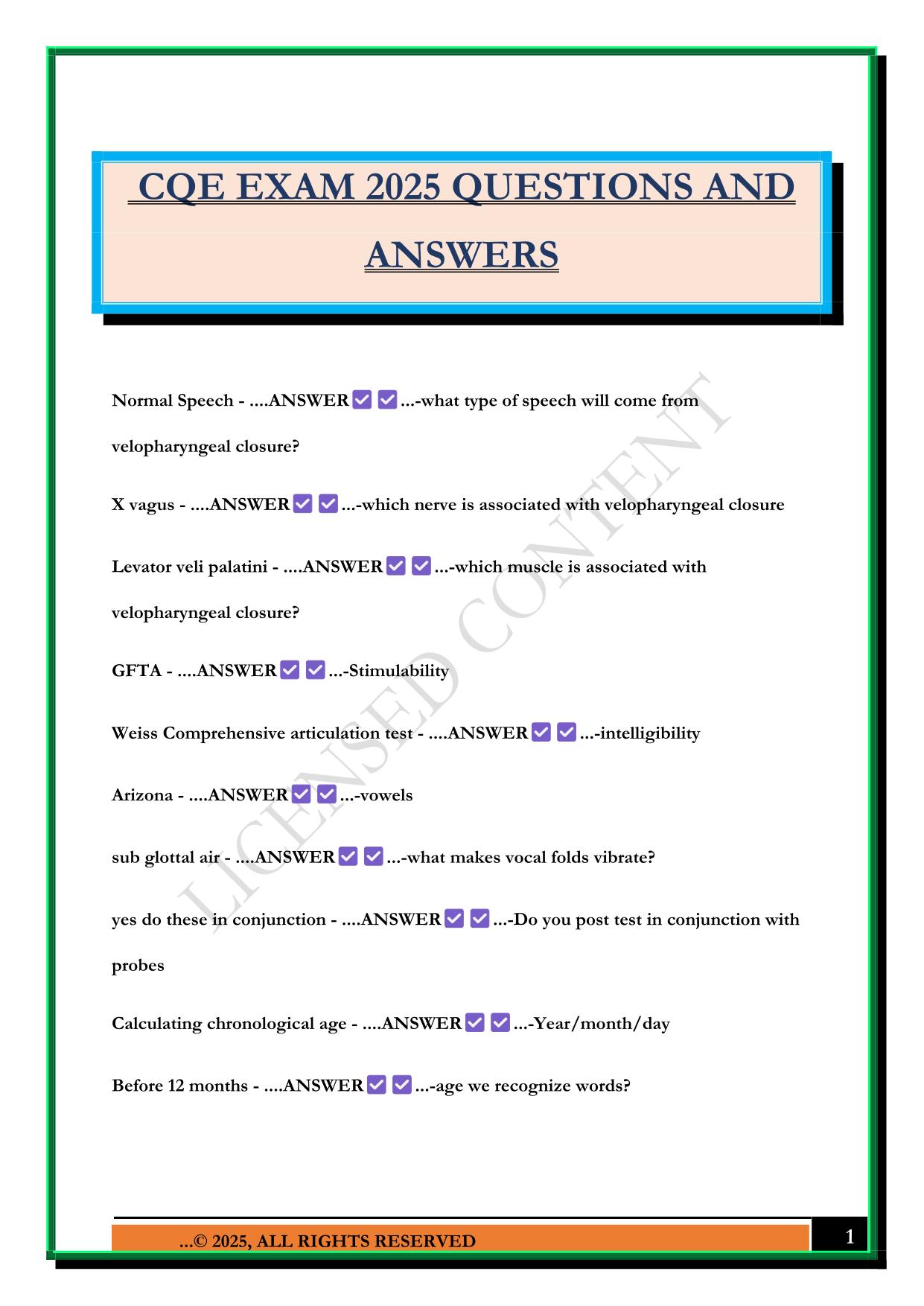 CQE EXAM 2025 QUESTIONS AND ANSWERS