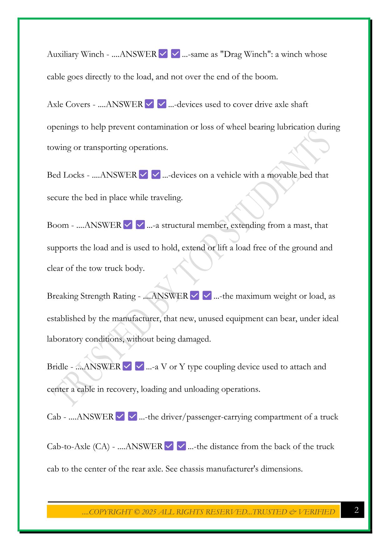NYC TOW TRUCK ENDORSEMENT EXAM 2025 QUESTIONS AND ANSWERS