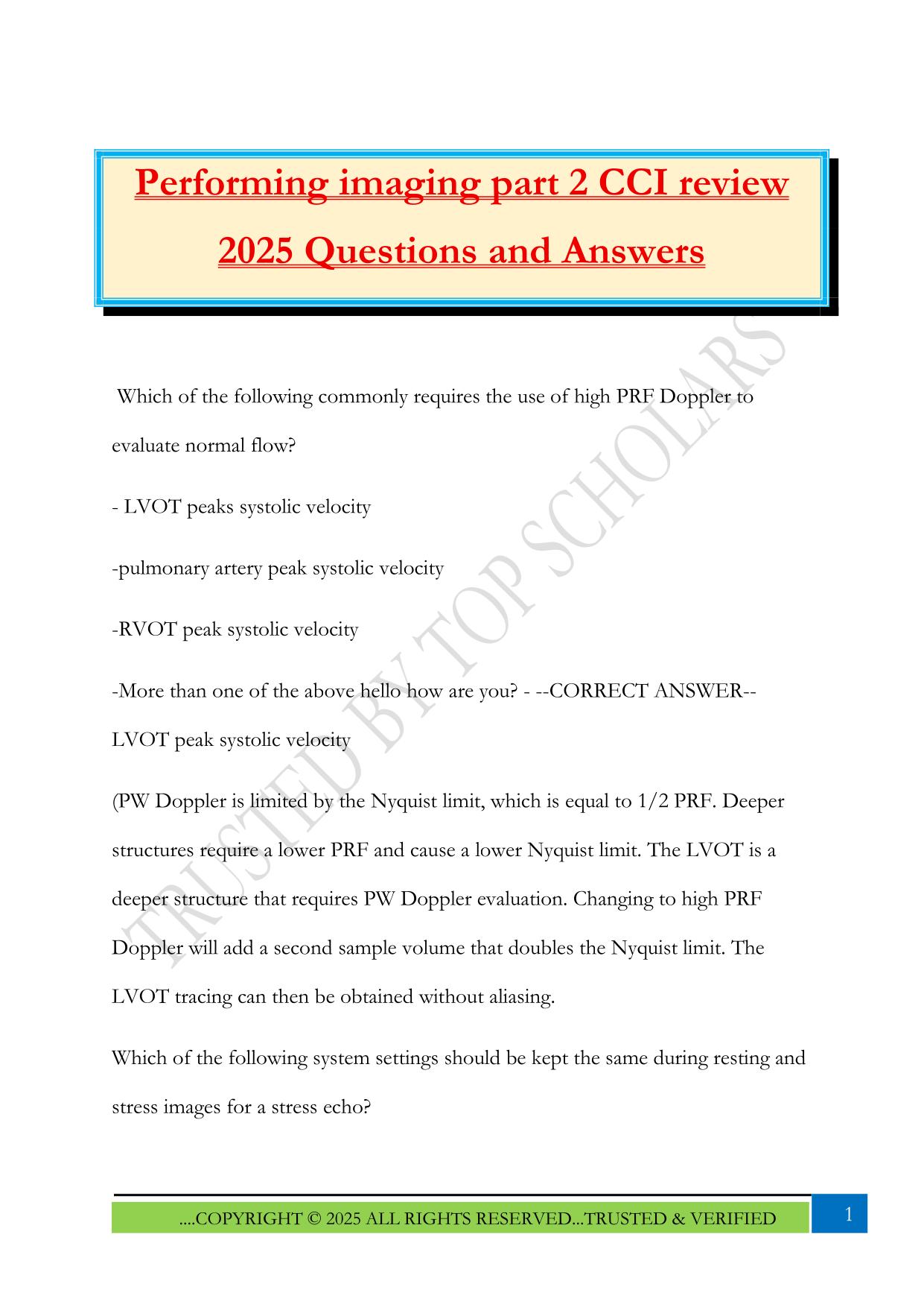 Performing imaging part 2 CCI review 2025 Questions and Answers