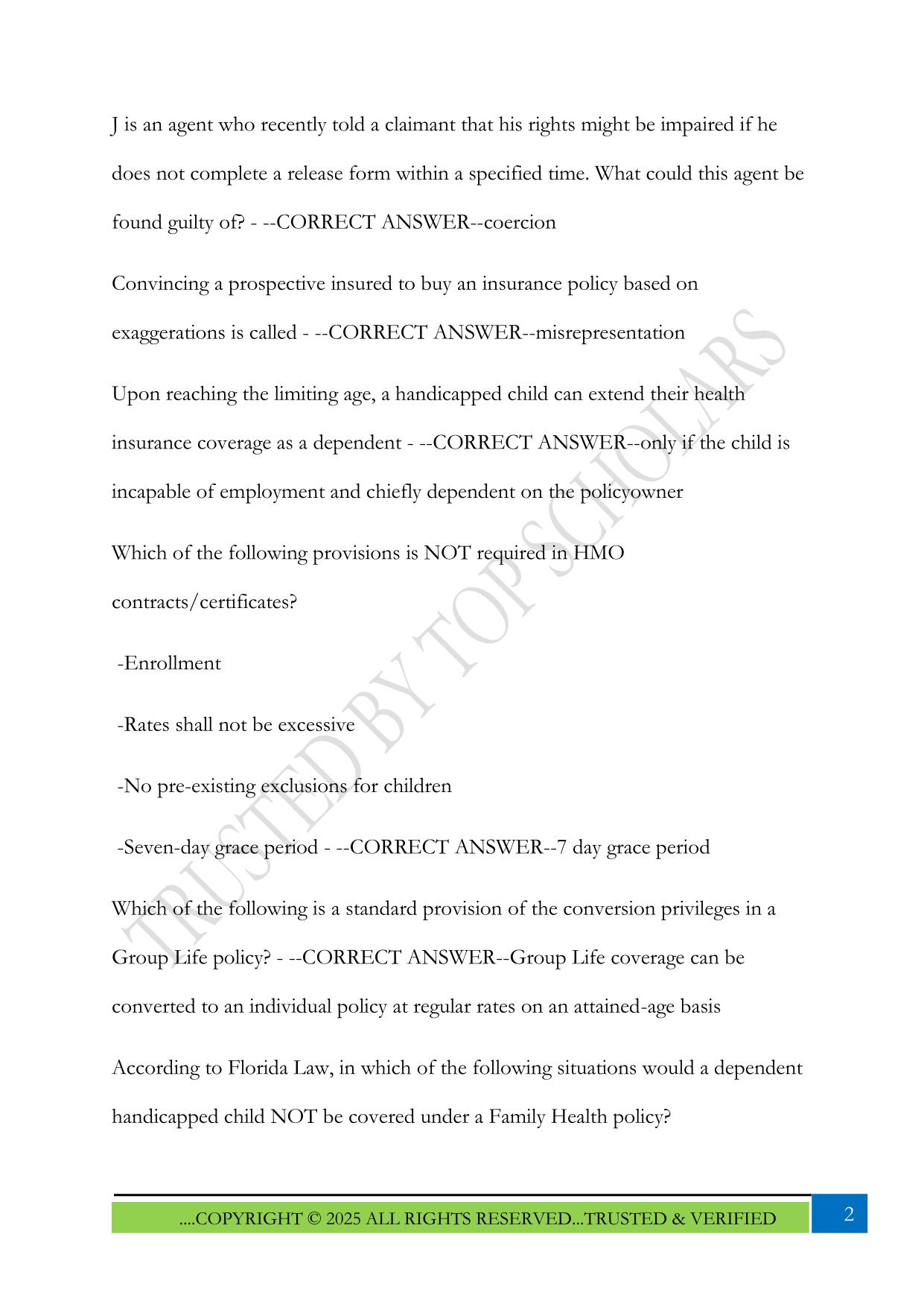 Florida Laws and Rules Pertinent to Insurance Exam 2025 Questions and Answers