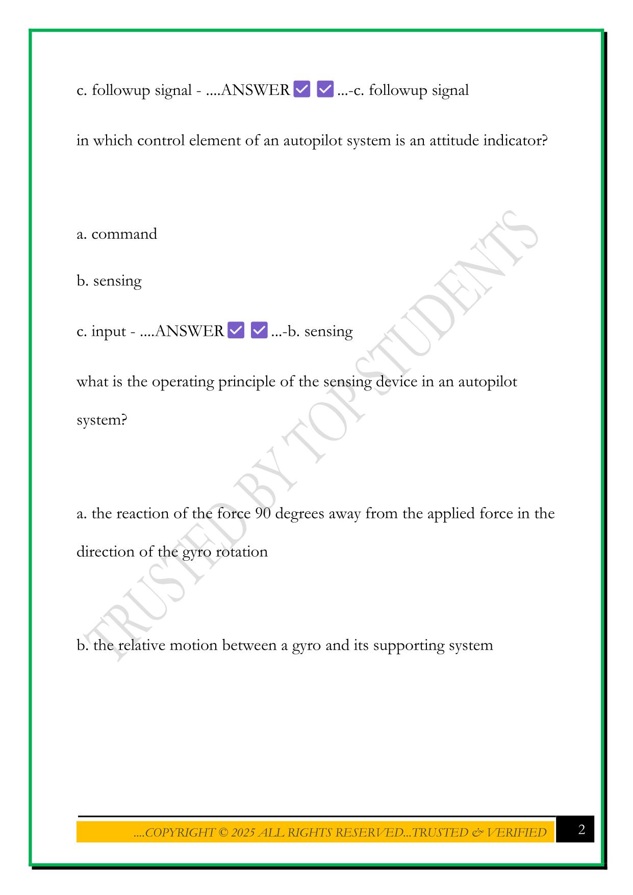 AVIONICS QUIZ 2 2025 QUESTIONS AND ANSWERS