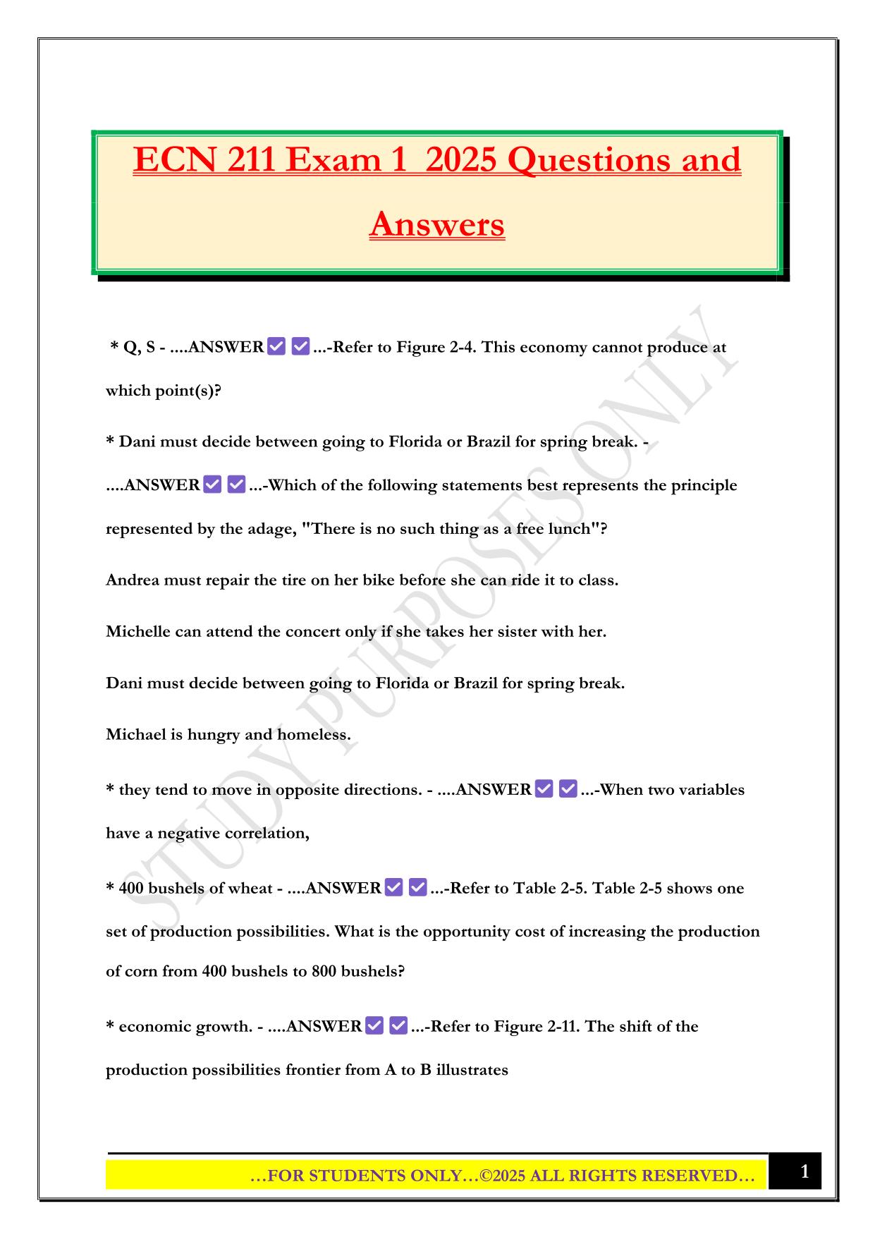 ECN 211 Exam 1 2025 Questions and Answers