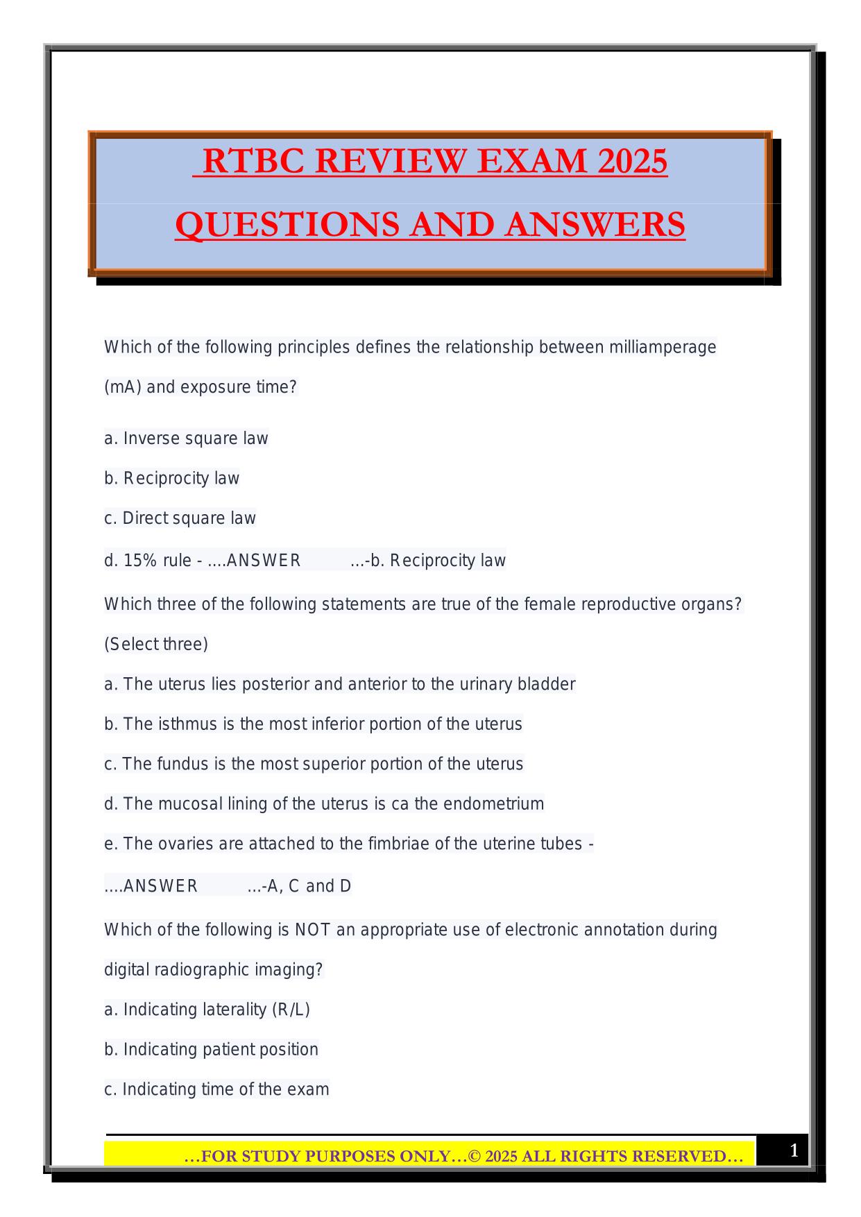 RTBC REVIEW EXAM 2025 QUESTIONS AND ANSWERS