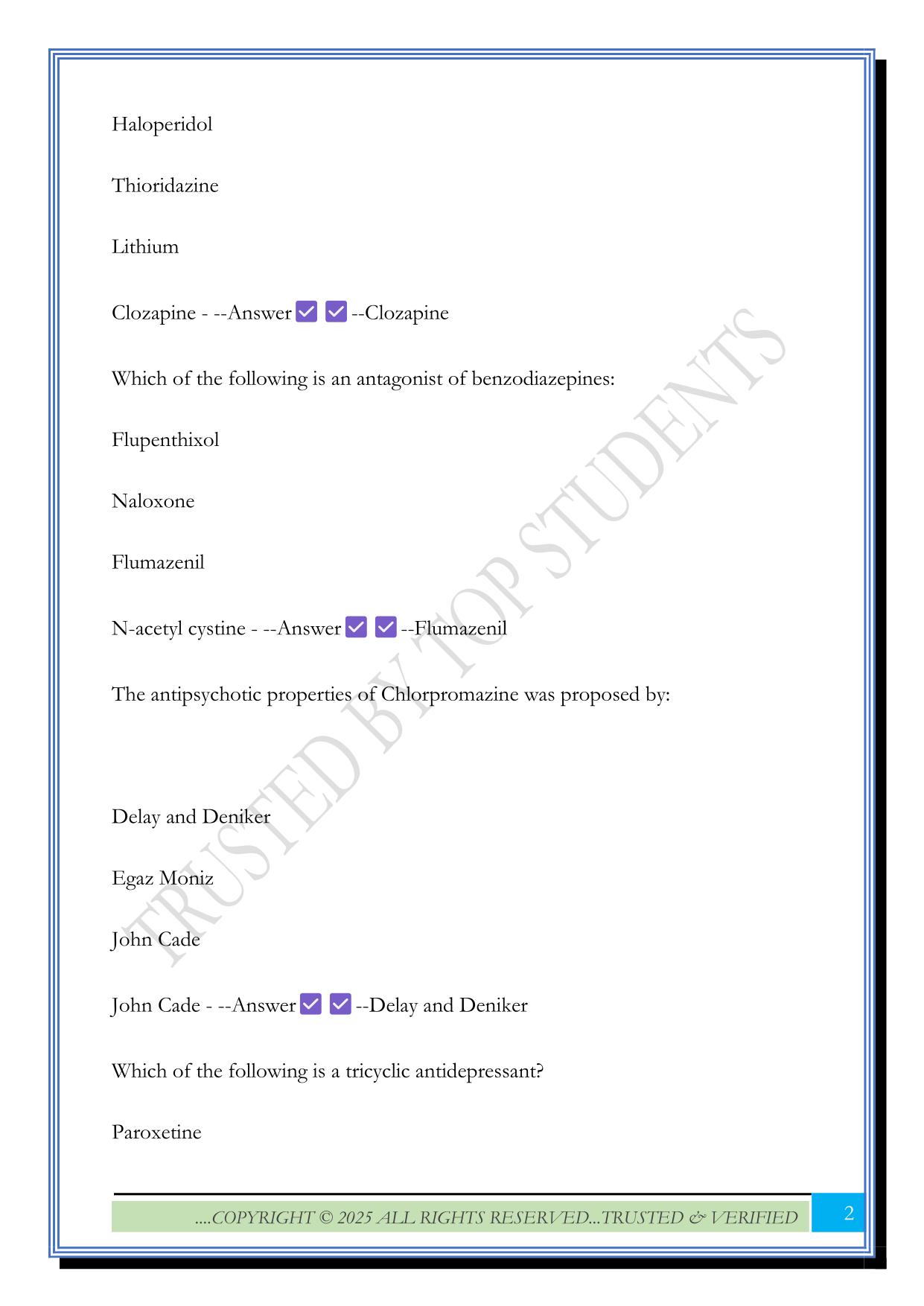 Psychopharmacology questions 2025 with Correct Answers