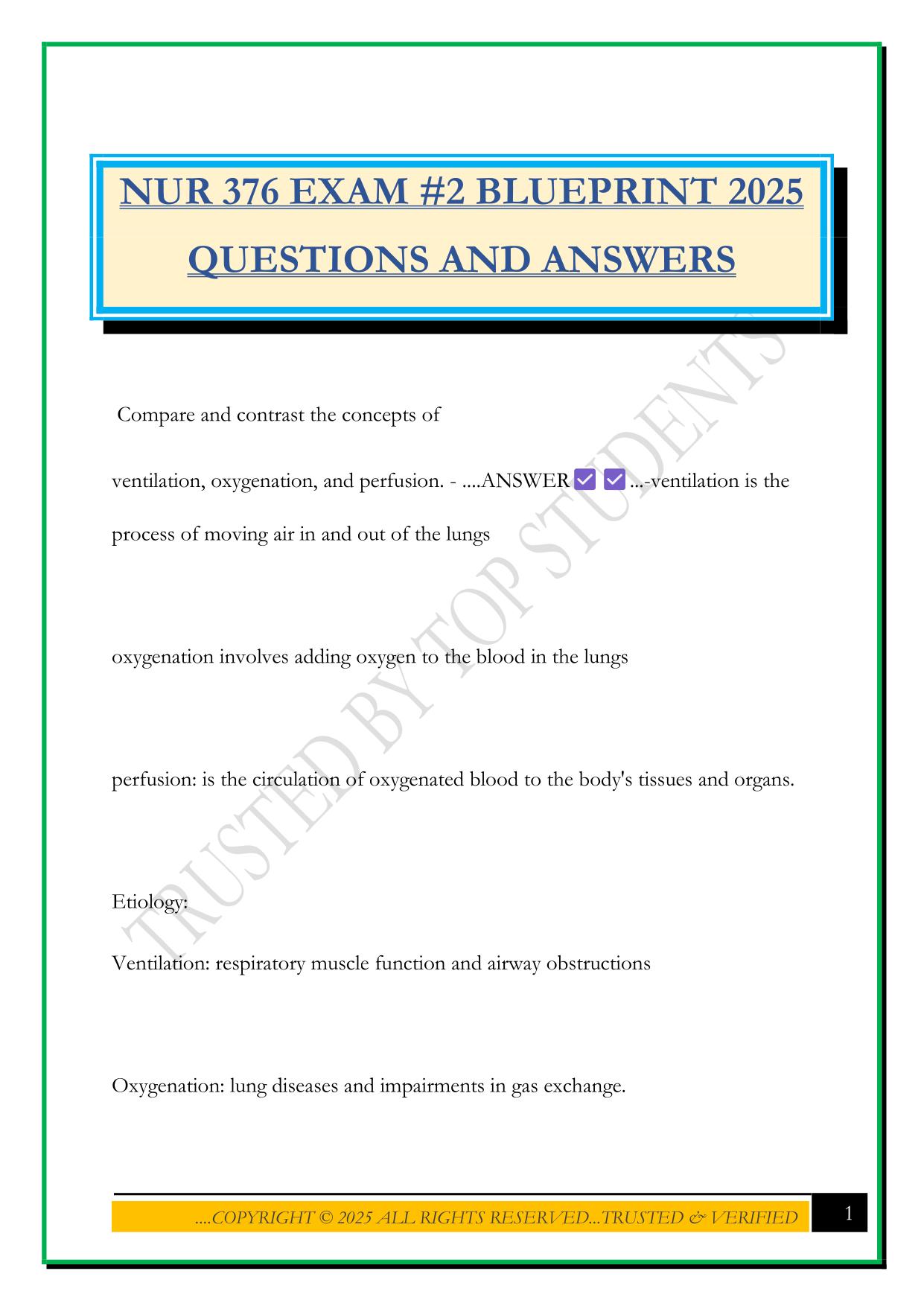 NUR 376 EXAM #2 BLUEPRINT 2025 QUESTIONS AND ANSWERS