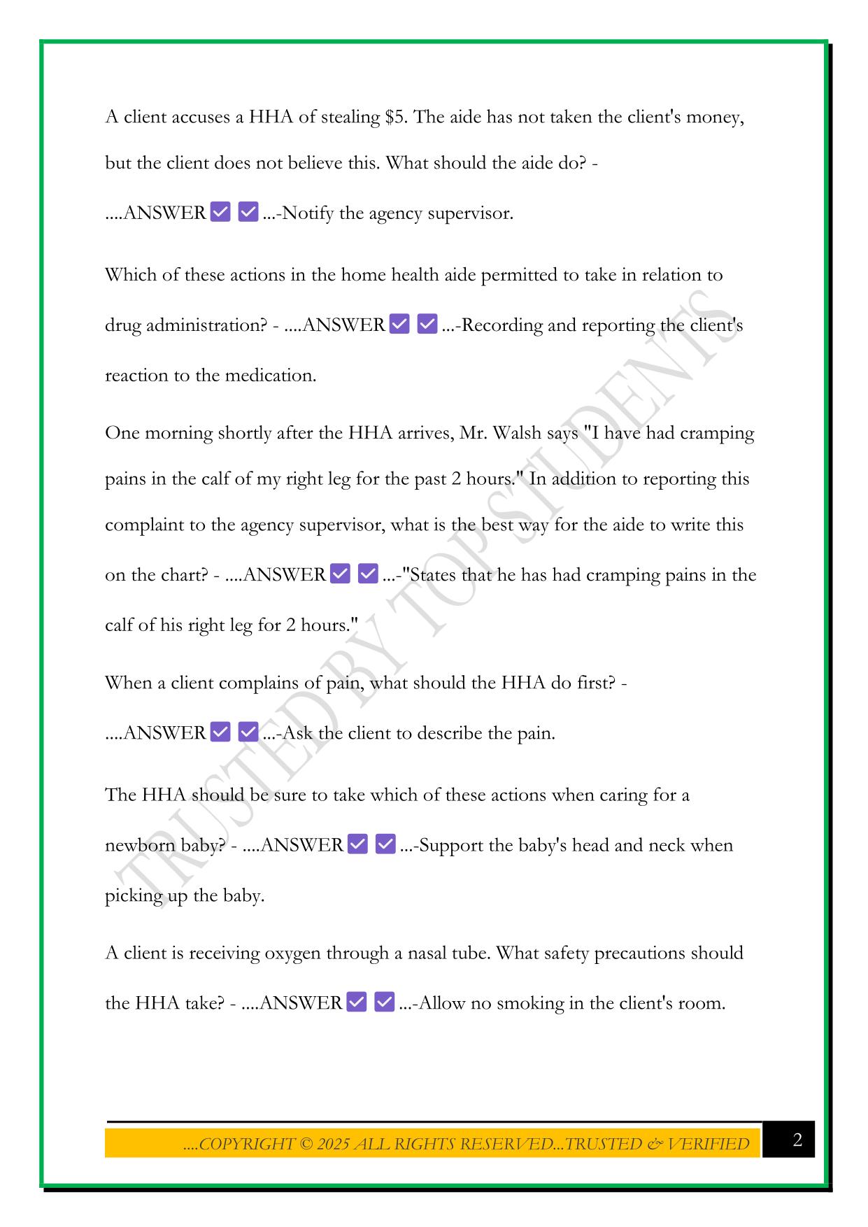 HHA PRACTICE TEST 2 2025 QUESTIONS AND ANSWERS