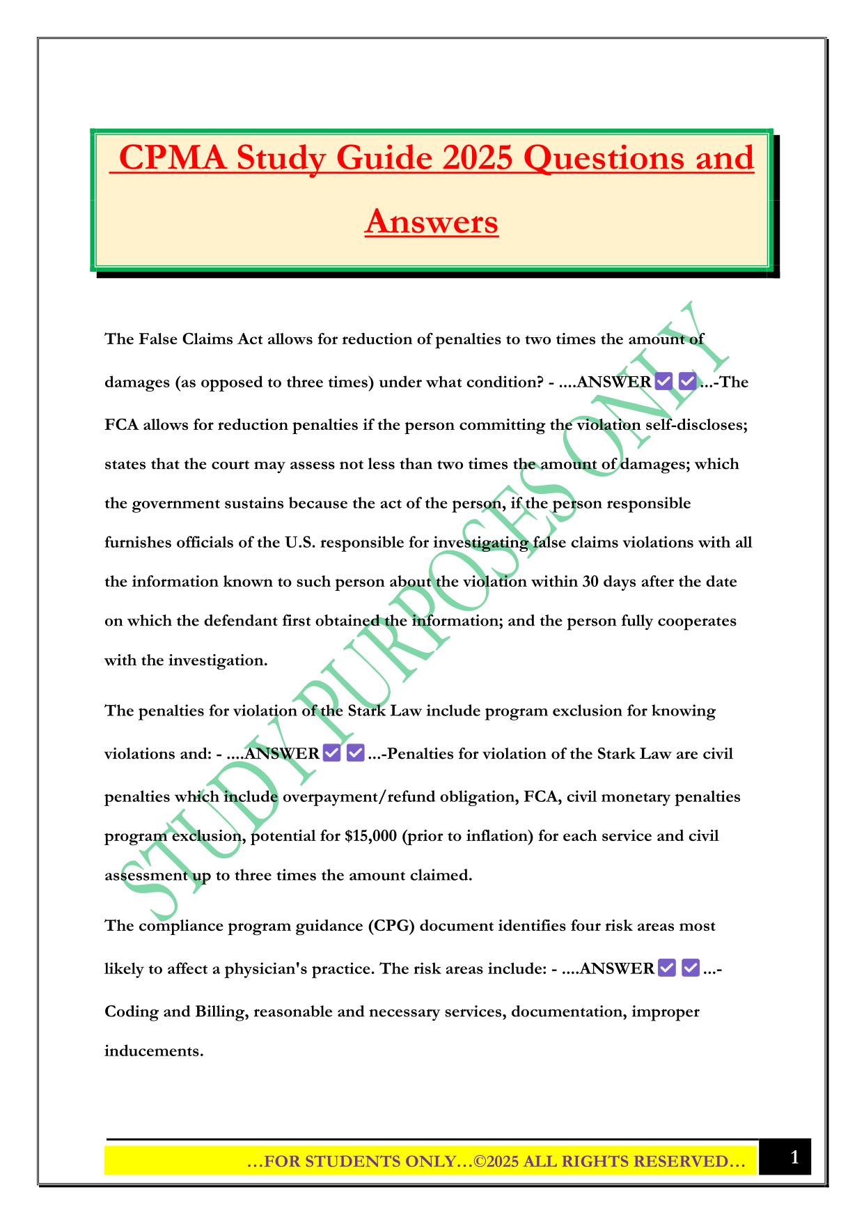 CPMA Study Guide 2025 Questions and Answers