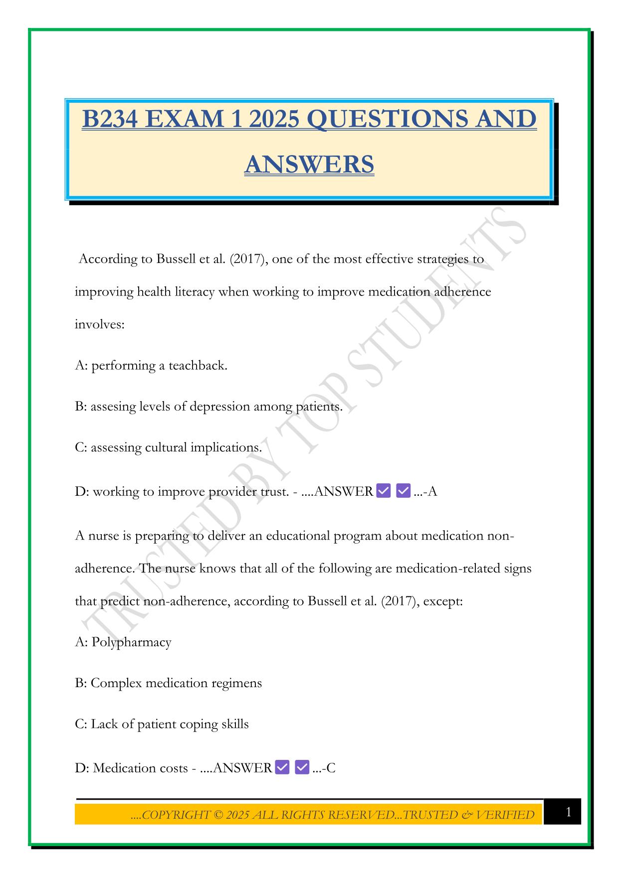 B234 EXAM 1 2025 QUESTIONS AND ANSWERS