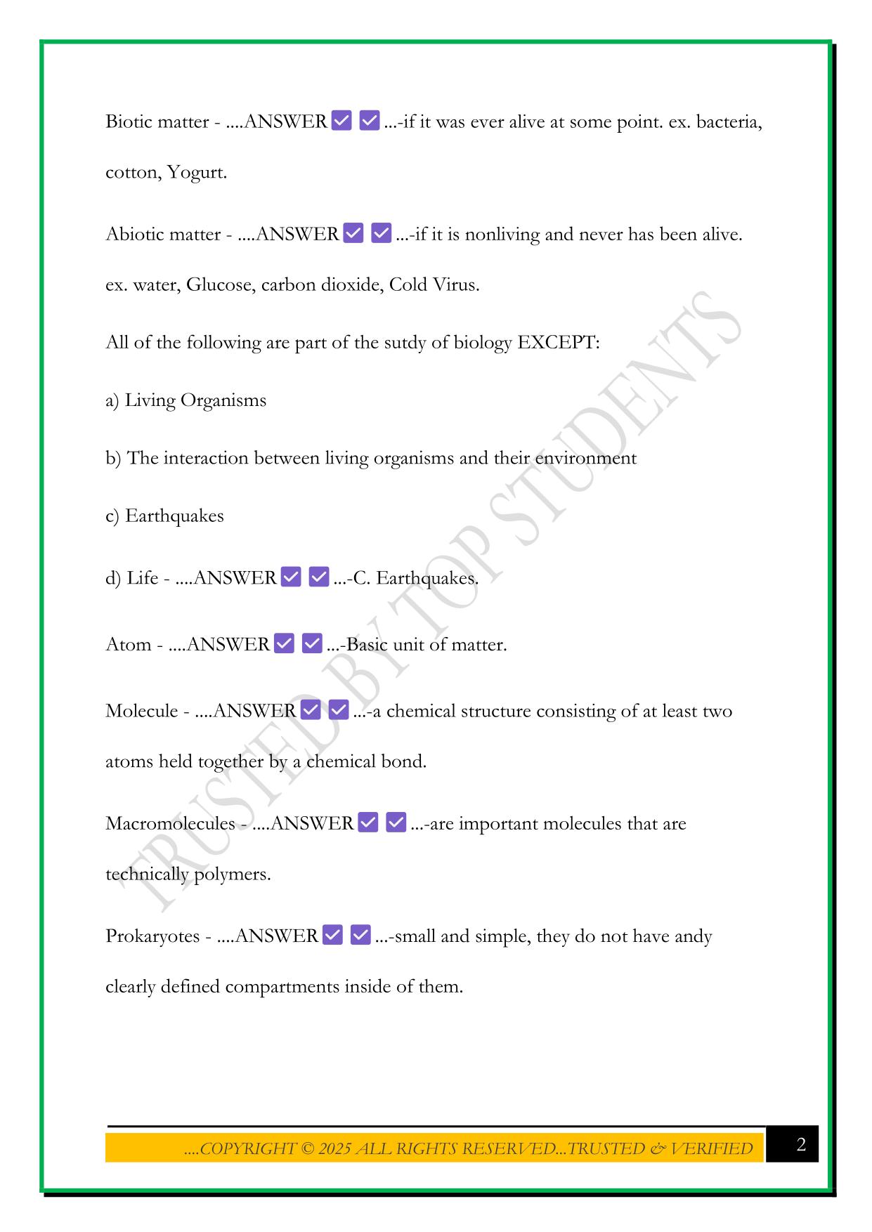 WGU- INTRO TO BIOLOGY (C190)-- UNIT 1 EXAM 2025 QUESTIONS AND ANSWERS