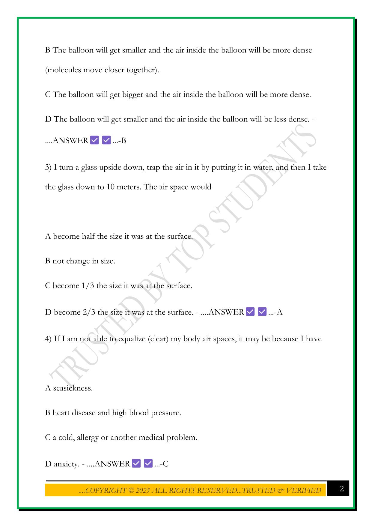 PADI, OPEN WATER DIVER, FINAL EXAM REVIEW 2025 QUESTIONS AND ANSWERS