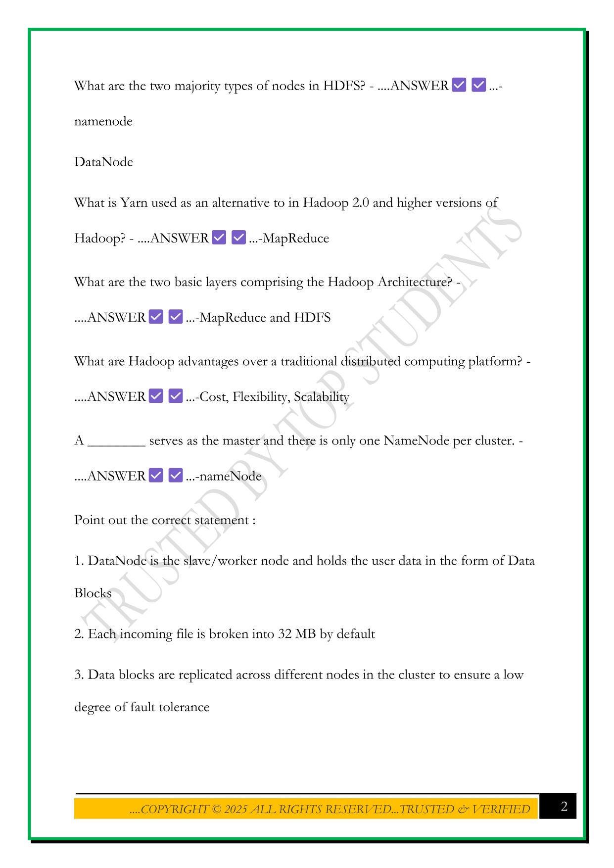 BIG DATA TEST 1 2025 QUESTIONS AND ANSWERS
