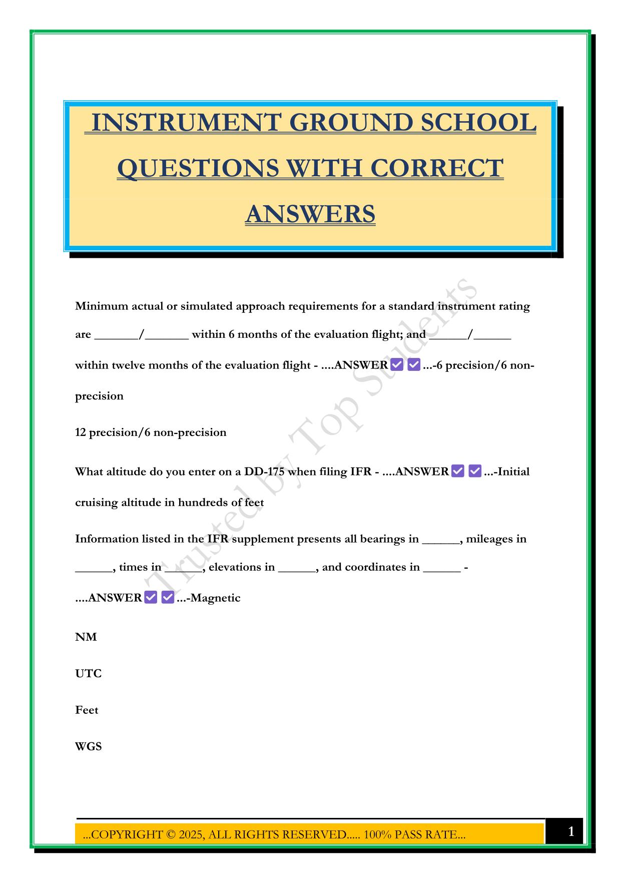 INSTRUMENT GROUND SCHOOL QUESTIONS WITH CORRECT ANSWERS