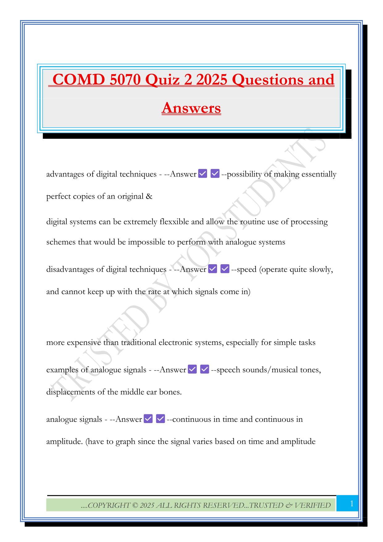 COMD 5070 Quiz 2 2025 Questions and Answers