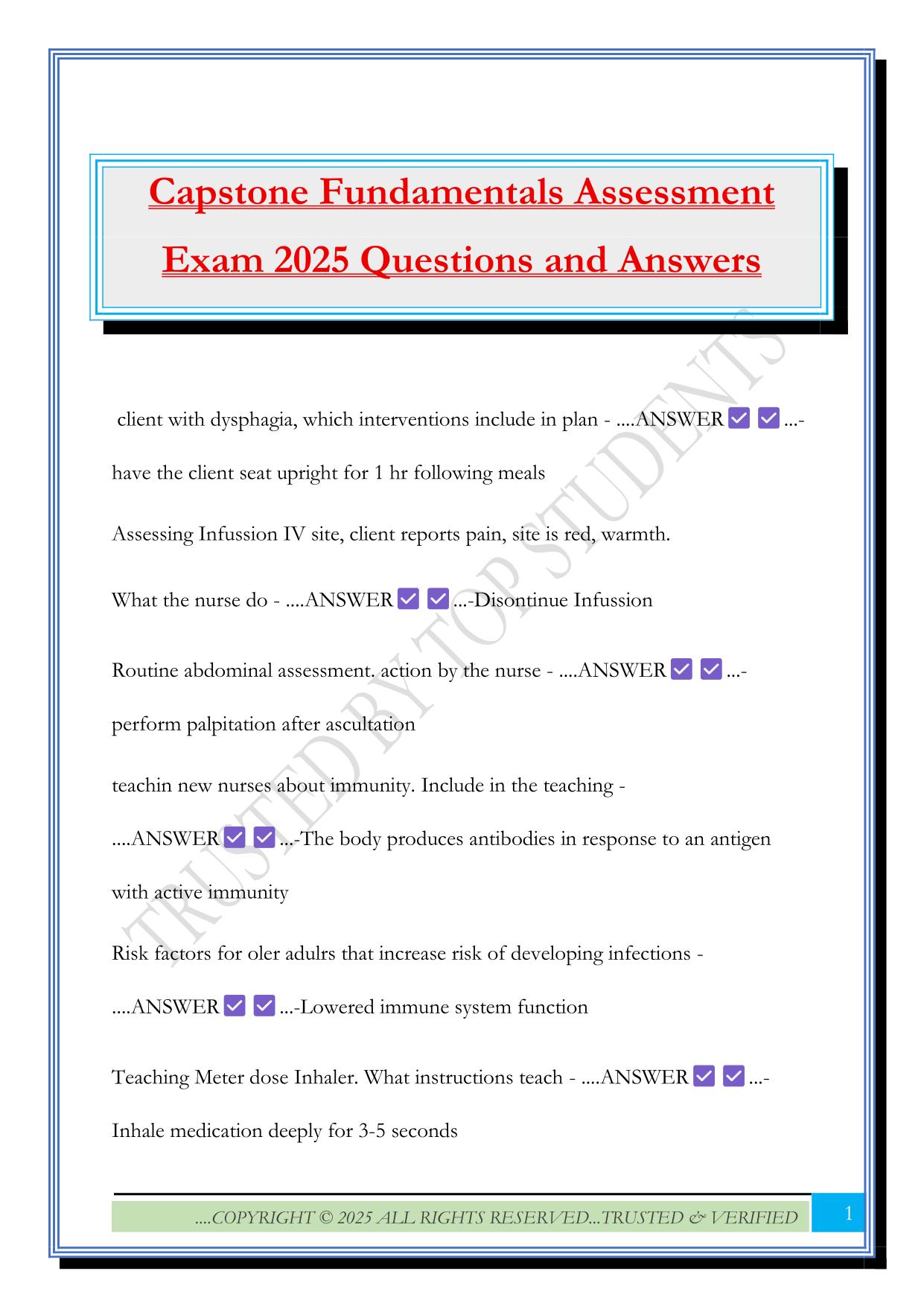 Capstone Fundamentals Assessment Exam 2025 Questions and Answers