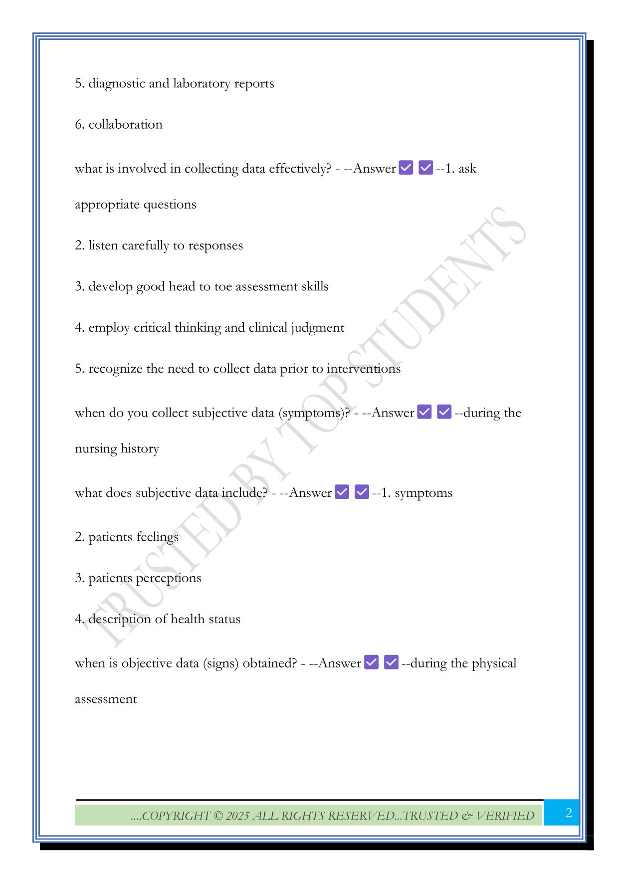 Nursing fundamentals: the nursing process (ati) Exam 2025 Questions and Answers