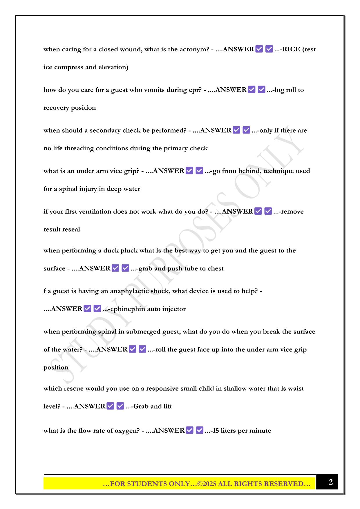 ELLIS & ASSOCIATES LIFEGUARD TEST 2025 QUESTIONS AND ANSWERS