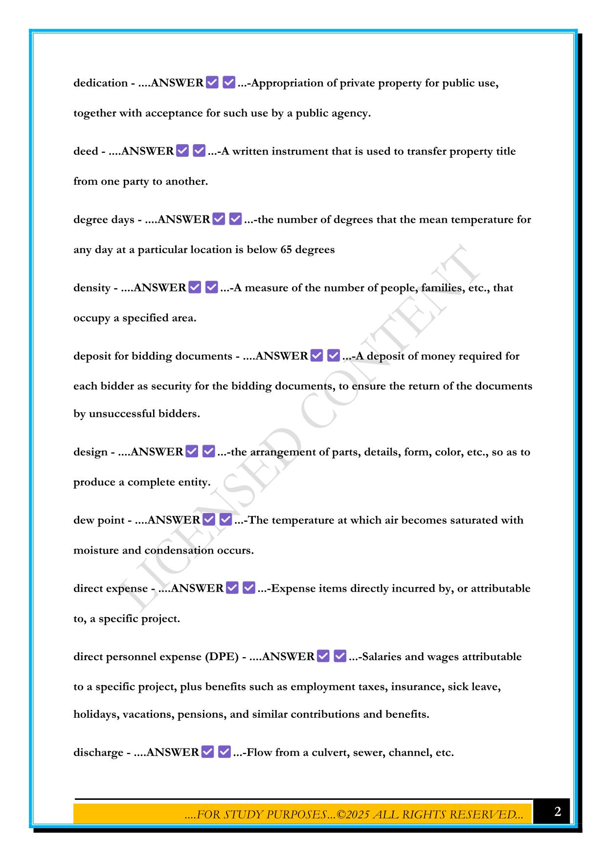 ARE 5.0 PROGRAMMING & ANALYSIS - BRIGHTWOOD GLOSSARY (D-K) EXAM 2025 QUESTIONS AND ANSWERS