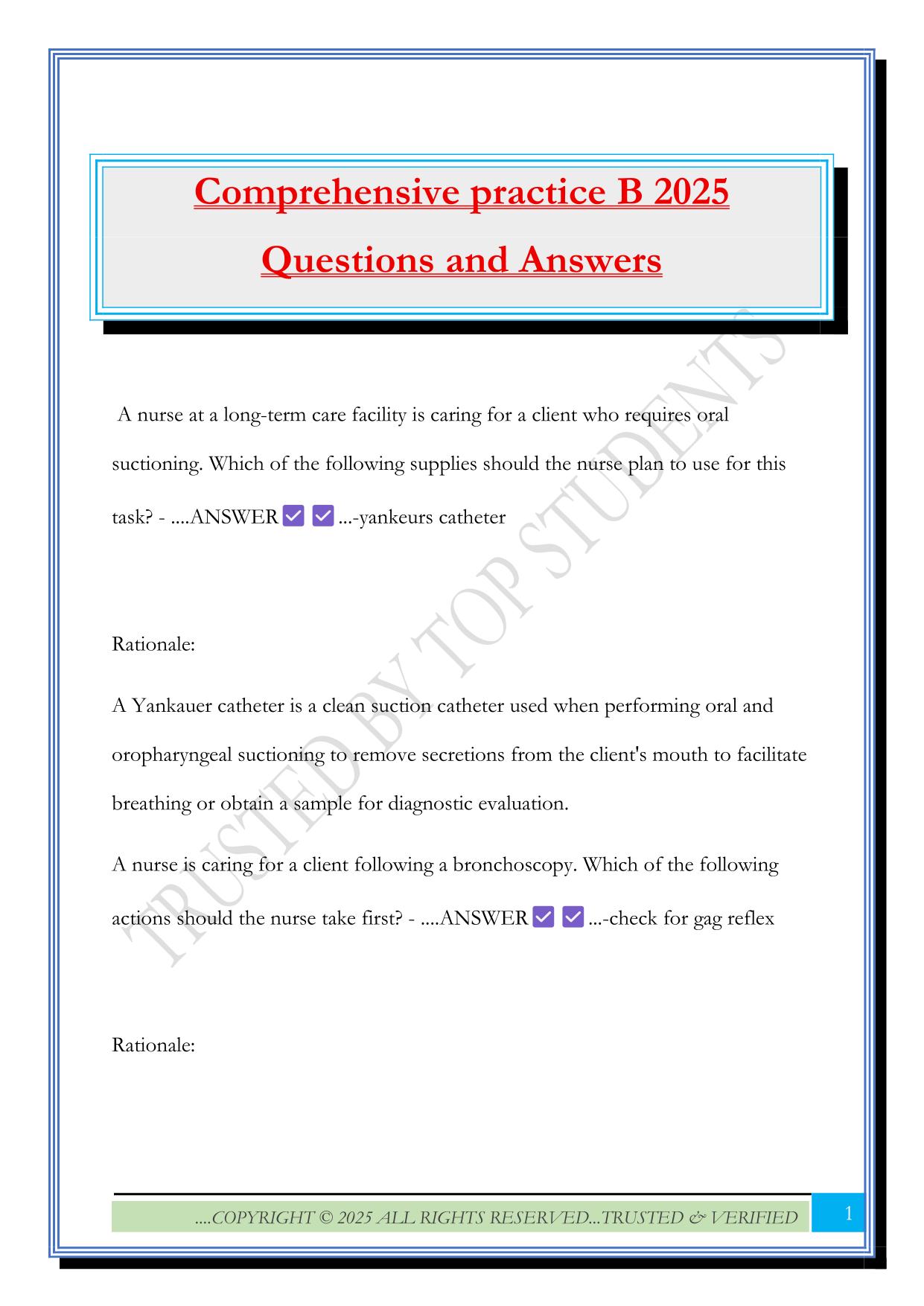Comprehensive practice B 2025 Questions and Answers