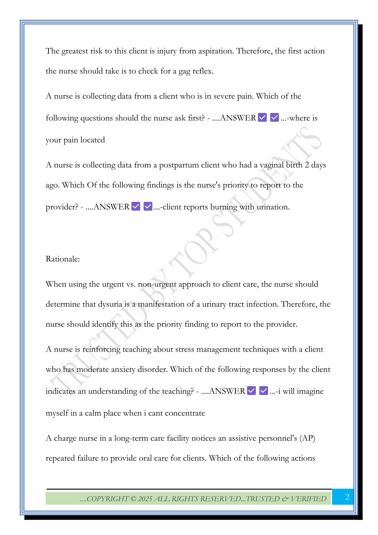 Comprehensive practice B 2025 Questions and Answers