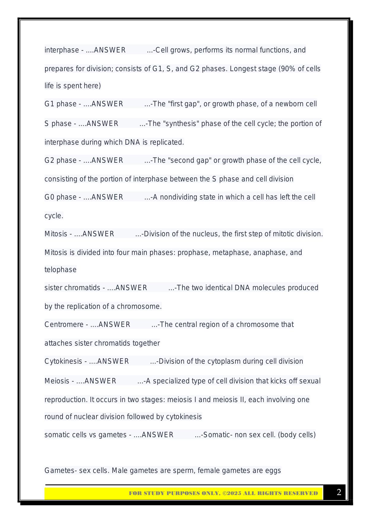 Bio 100 Exam 2 2025 Questions and Answers