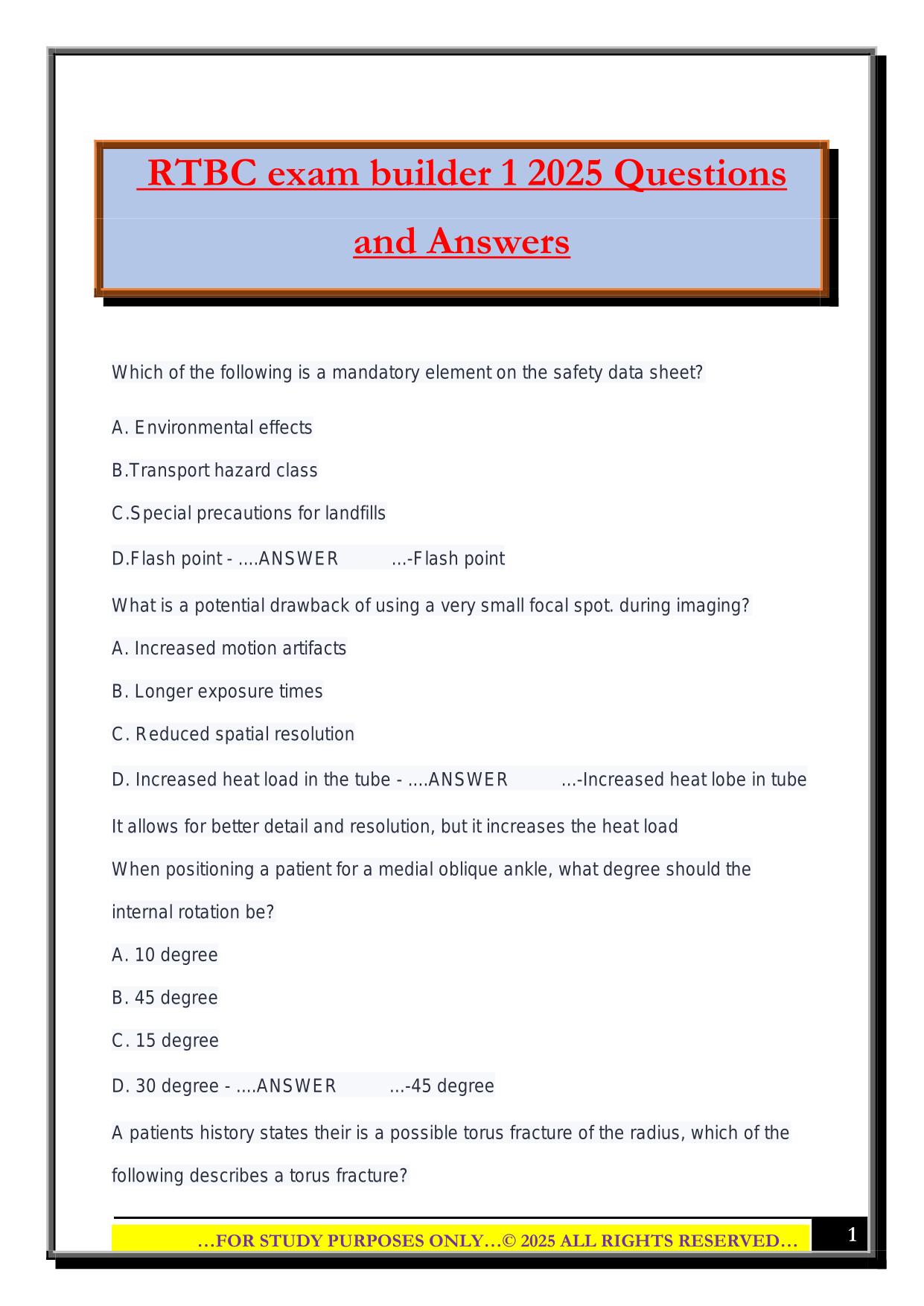 RTBC exam builder 1 2025 Questions and Answers