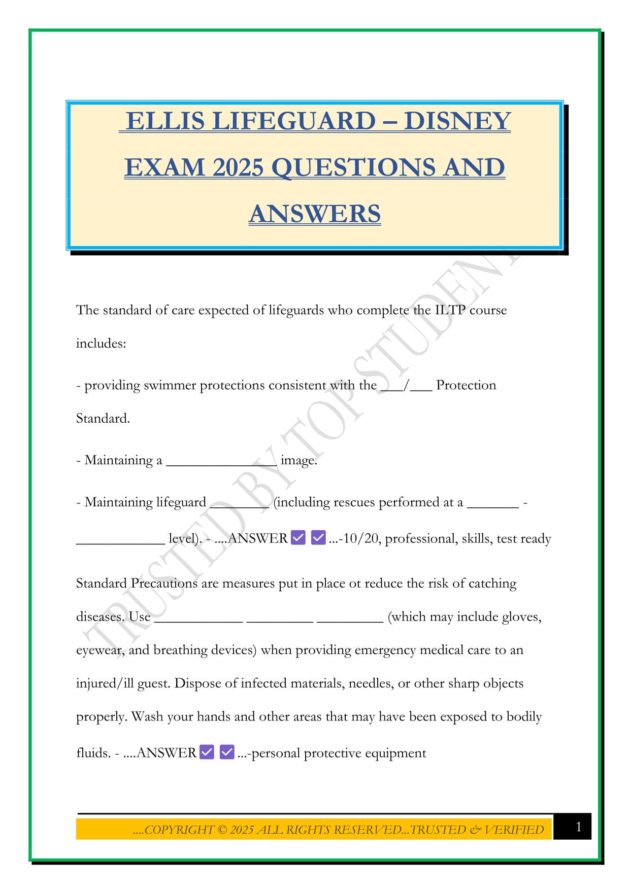 ELLIS LIFEGUARD – DISNEY EXAM 2025 QUESTIONS AND ANSWERS