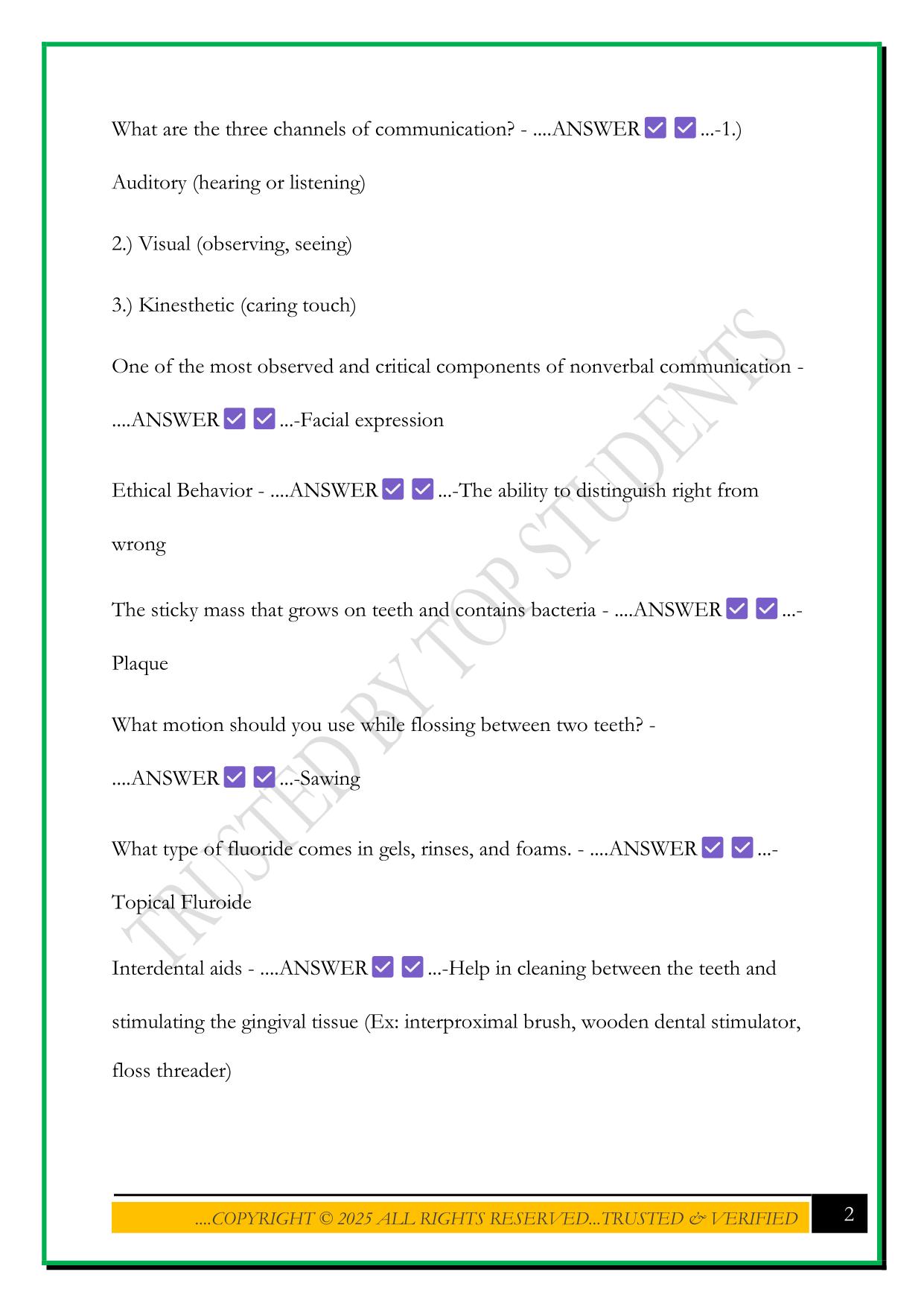 HOSA DENTAL SCIENCE REVIEW 2025 QUESTIONS AND ANSWERS