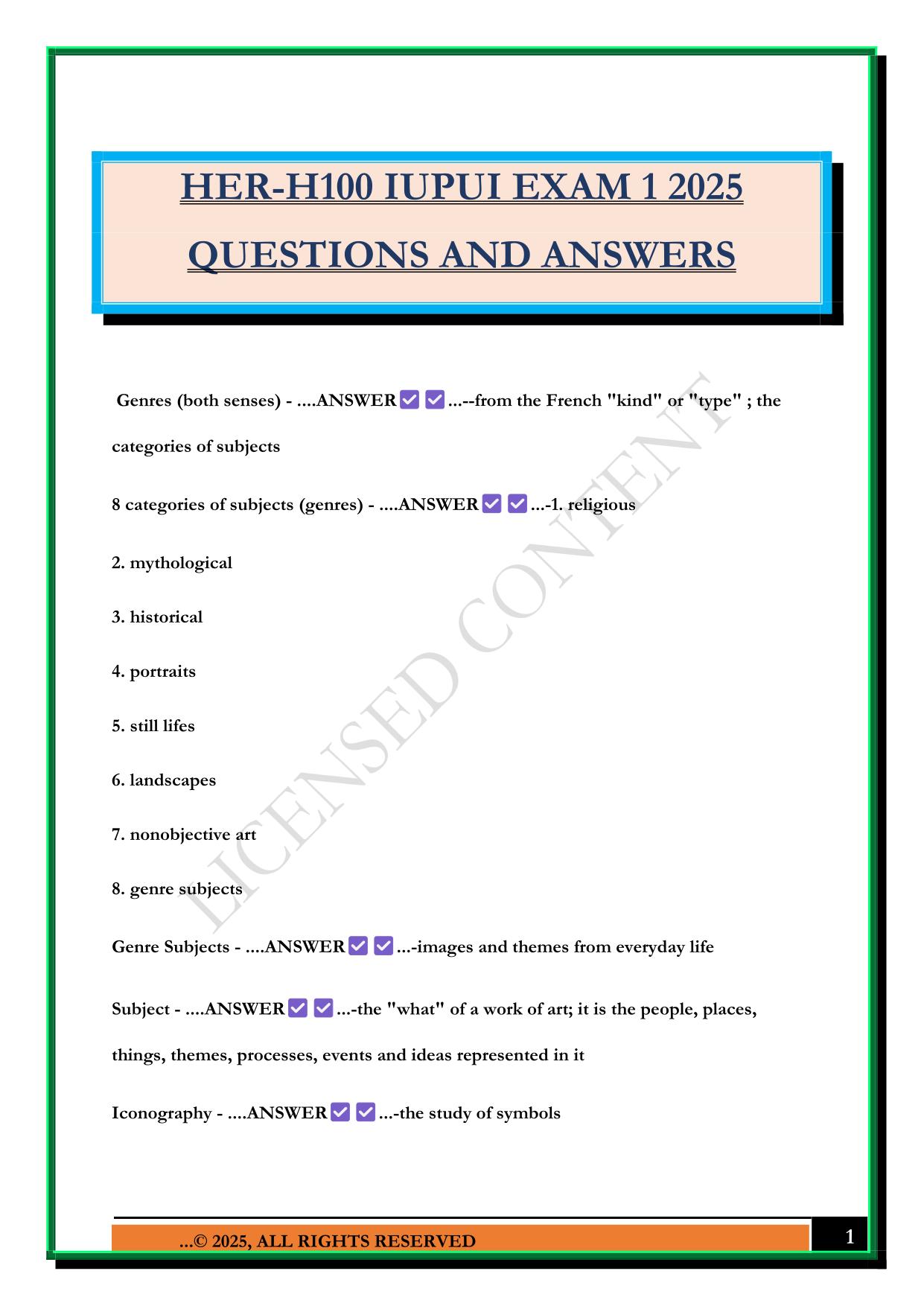 HER-H100 IUPUI EXAM 1 2025 QUESTIONS AND ANSWERS
