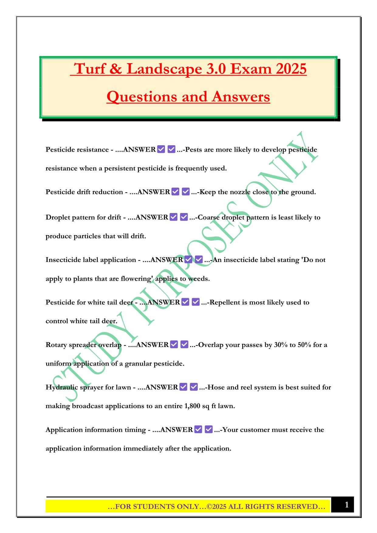 Turf & Landscape 3.0 Exam 2025 Questions and Answers